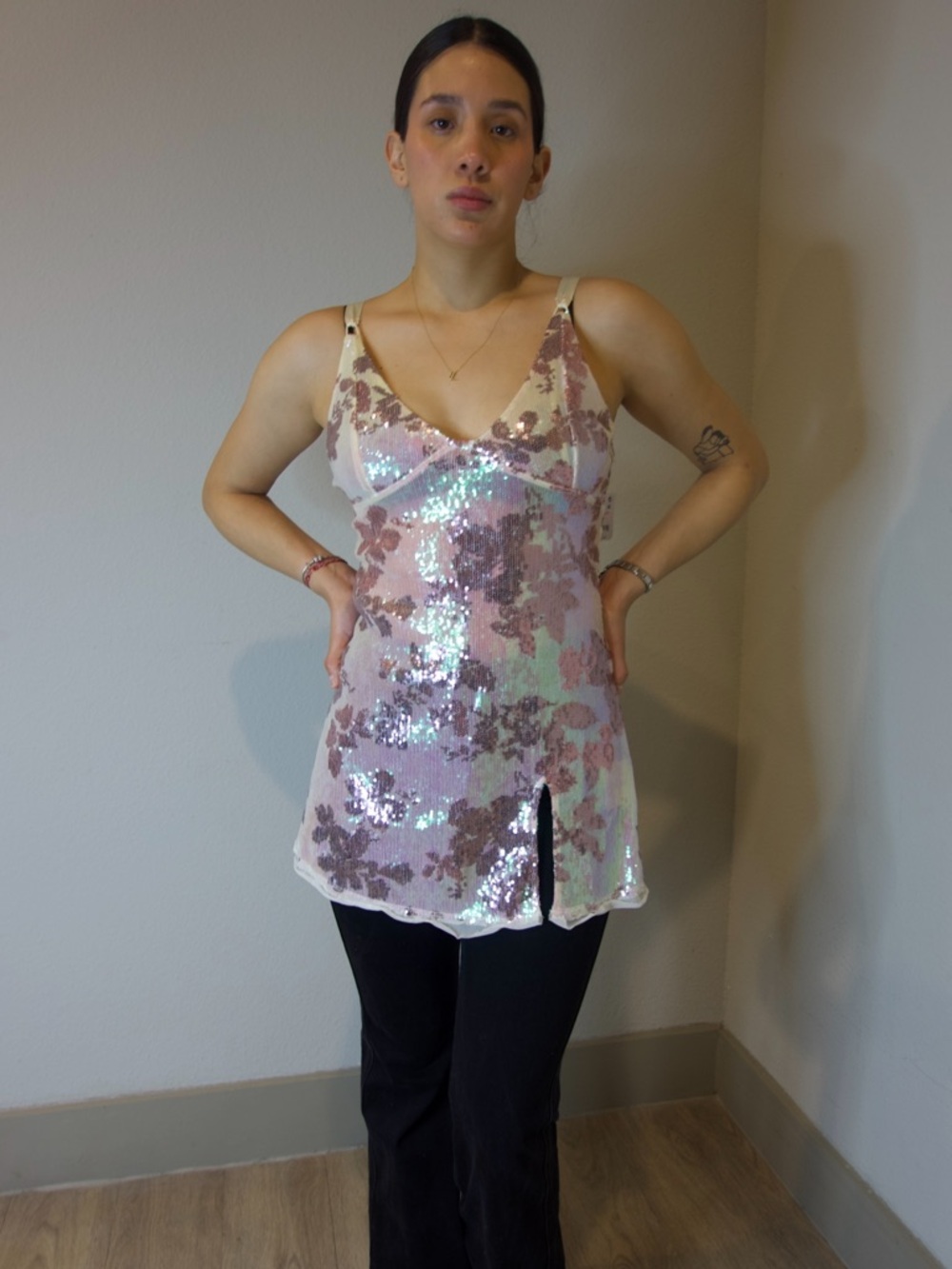 Free People Intimately Dazzle Me Sequin Jacquard Mini Slip Dress Blush Pink